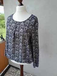 Esprit Bluse Chiffonbluse Gr. 44 weiß schwarz gemustert wenig getragen Neu