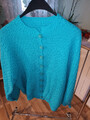türkisfarbige Damenjacke -neuwertig- handgestrickt Größe M mit Karomuster