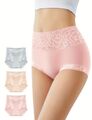 3er Set Slip hohe Taille Baumwolle Spitze Sexy Unterhose Unterwäsche (uh28)