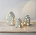 Minihaus, beleuchtet Keramikhaus Laterne Stufendach Dorfszene Weihnachten