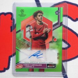 Topps Finest Uefa 2022-23 Fabio Carvalho Green Auto 96/99 Liverpool FC