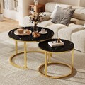 2er Set Couchtisch Marmoroptik,Couchtisch rund,Satztisch,Beistelltisch,Gold