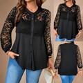 Übergröße Damen Elegant Spitze Bluse Langarmshirt Knopf Oberteile Freizeit Hemd