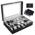 Uhrenbox mit 12 Fächern,Uhrenkasten mit Glasdeckel,Uhrenkoffer mit herausnehm...