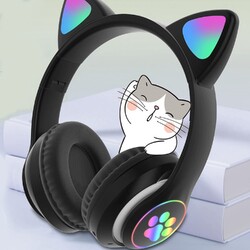 Bluetooth Katze Ohr Kopfhörer Gaming Headset Kopfhörer mit LED Licht für Kinder