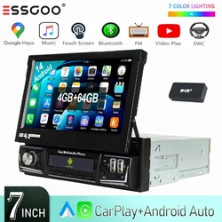 DAB+ 1 DIN 7 Zoll 4+64GB Autoradio Android 14 Ausfahrbarem Display GPS WiFi USB