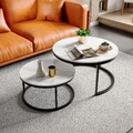 2er Set Couchtisch Beistelltisch Marmor Optik Wohnzimmertisch Rund Satztisch ...