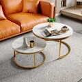 2er-Set Nesting-Tisch Beistelltisch Couchtisch für Marmoroptik Wohnzimmer Weiß