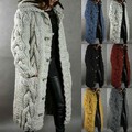 Damen Lange Strickjacke Mantel Strickpullover Kapuze Langarm Cardigan Grobstrick