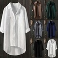 Damen Leinenhemd Leinenbluse Hemd Freizeit T-Shirt Bluse Tunika Oberteile Tops