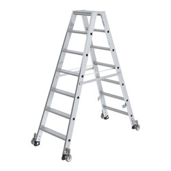Stufen-Stehleiter, beidseitig begehbar  mit Rollen Anzahl Sprossen: 2x14