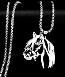 Pferd Pferdekopf  Halskette Kette und Anhänger versilbert antiallergisch 58 cm