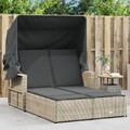 Doppel Sonnenliege mit Dach Auflagen Gartenliege Sonnenbett Poly Rattan vidaXL