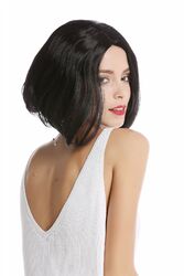 Perücke Damenperücke Longbob Bob schulterlang kurz glatt Mittelscheitel schwarz