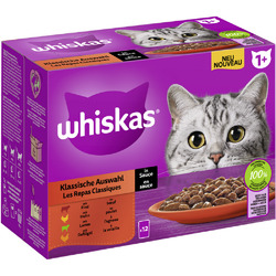 Whiskas │ Portionsbeutel Multipack 1+ Klassische Auswahl in Sauce - 4 x 12 x 85g