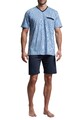GÖTZBURG Shorty Pyjama Herren kurzer Schlafanzug 2-teilig kurz blau Baumwolle