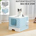 XXL Katzentoilette Katzenklo Schaufel Haubentoilette Katzen WC mit Deckel Blau