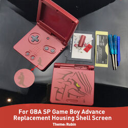 Für Gameboy GBA Advance SP Ersatz Gehäuse Shell Housing +Displayscheibe - Rubin