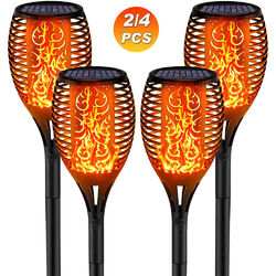 2/4x Außendeko Gartenlampe Dekolampe LED Solar Lampe Flammen Feuer Effekt Balkon