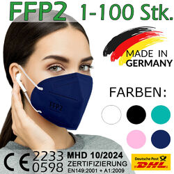FFP2 Maske schwarz weiß 5x 10x 20x 50x 100x Stück Masken EU CE Atemschutzmasken