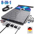 8-in-1 USB 3.0 Externes CD/DVD Laufwerk Brenner Player mit Type C für Laptop PC