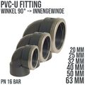 PVC-U PVC Klebe Fittings 90° Winkel Bogen Innengewinde IG Muffe PN 16 Bar