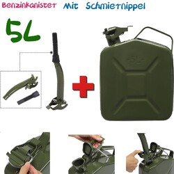 Benzinkanister 5L  Reservekanister Kraftstoffkanister Metallkaniste Armee Grün