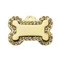 Adressanhänger mit Gravur - Knochen klein mit Strass - gold Hund Schmuckanhänger