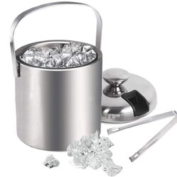 Eiswürfelbehälter Eiseimer Edelstahl Doppelwandig 1,2L mit Deckel und Zange Neu