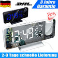 LED FM Radiowecker mit Projektion Digital Dimmbar Tischuhr Dual Alarm USB Wecker