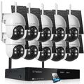 TMEZON Solar&Akku Solar Überwachungskamera Set Außen Funk Audio 10CH NVR 2TB PTZ