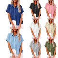 Frauen Baumwolle Leinen Casual Bluse Damen Button T Shirt Kurzarm Tops Plus ≌
