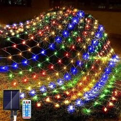 Solar LED Lichternetz Lichtervorhang Lichterkette Netzlicht Garten Außen 8 Modi