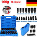 16tlg Schlagschrauber Nüsse Set Schlagnuss Steckschlüssel Einsatz 10-32mm 1/2" 