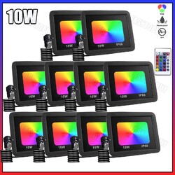 10X 10W LED Fluter Scheinwerfer Außen Strahler RGB mit Fernbedienung &Stecker DE