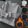 Langarm Herren Fleece gefüttertes T-Shirt O-Ausschnitt Pullover für kühles Wetter