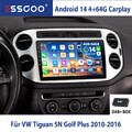 64G Android 14 Autoradio Carplay BT DAB WIFI GPS Navi für VW Tiguan 5N Golf Plus