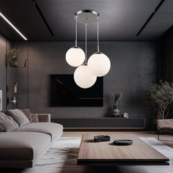 Pendelleuchte Hängelampe Esstischleuchte Glaskugel 3 Flammig silber D 52 cm LED