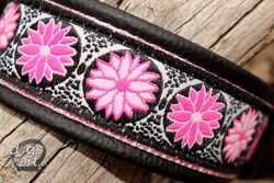 Hundehalsband Leder Schwarz Rosa Pink Halsband Klickverschluss Plastik Handmade