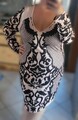 4XL Damen Kleid Elegant Muster Lamgarm Bis Zum Knie Plus Size Große Größen