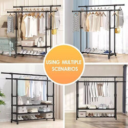 Kleiderständer Schwerlast Garderobenständer auf rollen Verstellbar Kleiderstange