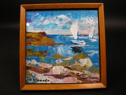 SIGN. MINI - ACRYLBILD AUF KARTON*MARITIM*SEGELBOOT*MEER*VINTAGE*