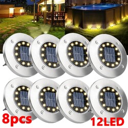 8X 12LEDs Solarleuchte LED Bodenstrahler Außen Gartenleuchten Garten Solarlampen