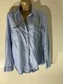Cortefiel UK 14 hellblaue Waschung Langarm tailliert dünn Denim Jeansbluse für Damen
