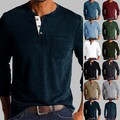 Herren Henley T-Shirt Langarmshirt mit Knopfleiste Freizeit Basic Hemdbluse Tops