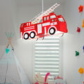 Pendelleuchte Feuerwehrauto Hängeleuchte Spiel Zimmer Kinder Hänge Lampe rot 