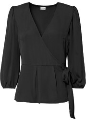 Satin-Bluse mit Wickel-Detail Gr. 38 Schwarz Damenbluse 7/8 Arm Shirt Tunika Neu