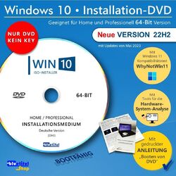Windows 10 Home/Pro Upgrade/Neu-Installation CD/DVD für PC | 64-Bit Version 22H2Mit Anleitung! OHNE Lizenz-Schlüssel! KEIN Product-Key