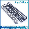 Druckfeder Federstahl Draht 0,3mm-6mm Außen 3-50mm Rückstell Federn Länge 305mm
