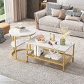 2er Set Couchtisch Marmor Optik Beistelltisch Weiß  Wohnzimmertisch  Gold